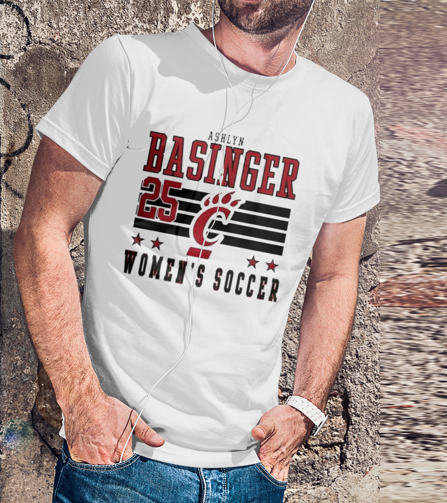 Ashlyn Basinger 25 Women's Soccer Cincinnati Bearcats Striped NIL T-Shirt