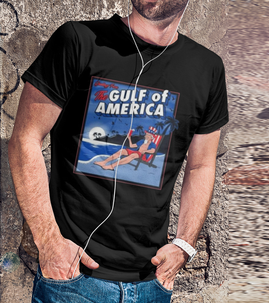 Greetings From The Gulf Of America Uncle Sam Beach Relaxation Night Palms T-Shirt