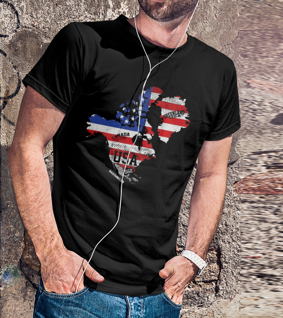 USA Canada Greenland Flag Map Bold Lines T-Shirt