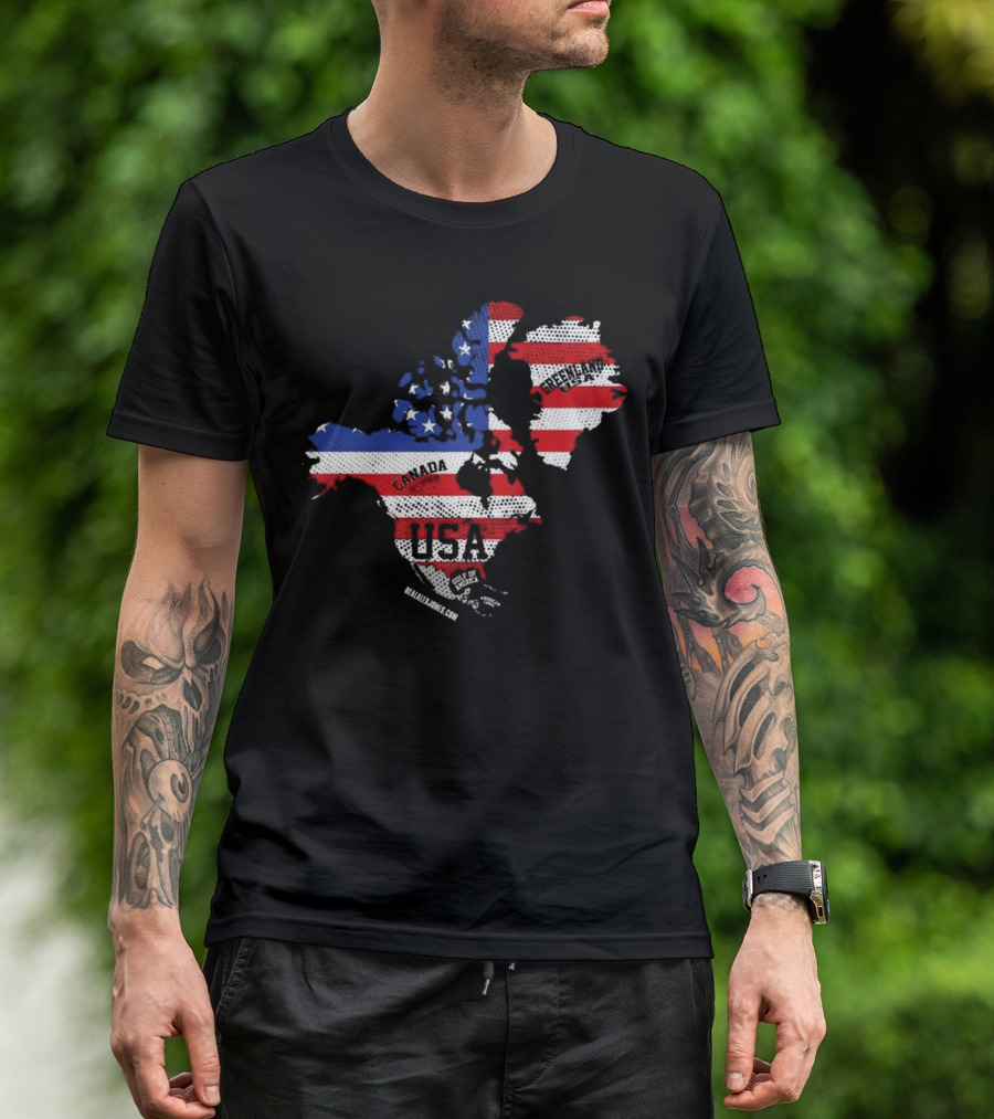 USA Canada Greenland Flag Map Bold Lines T-Shirt