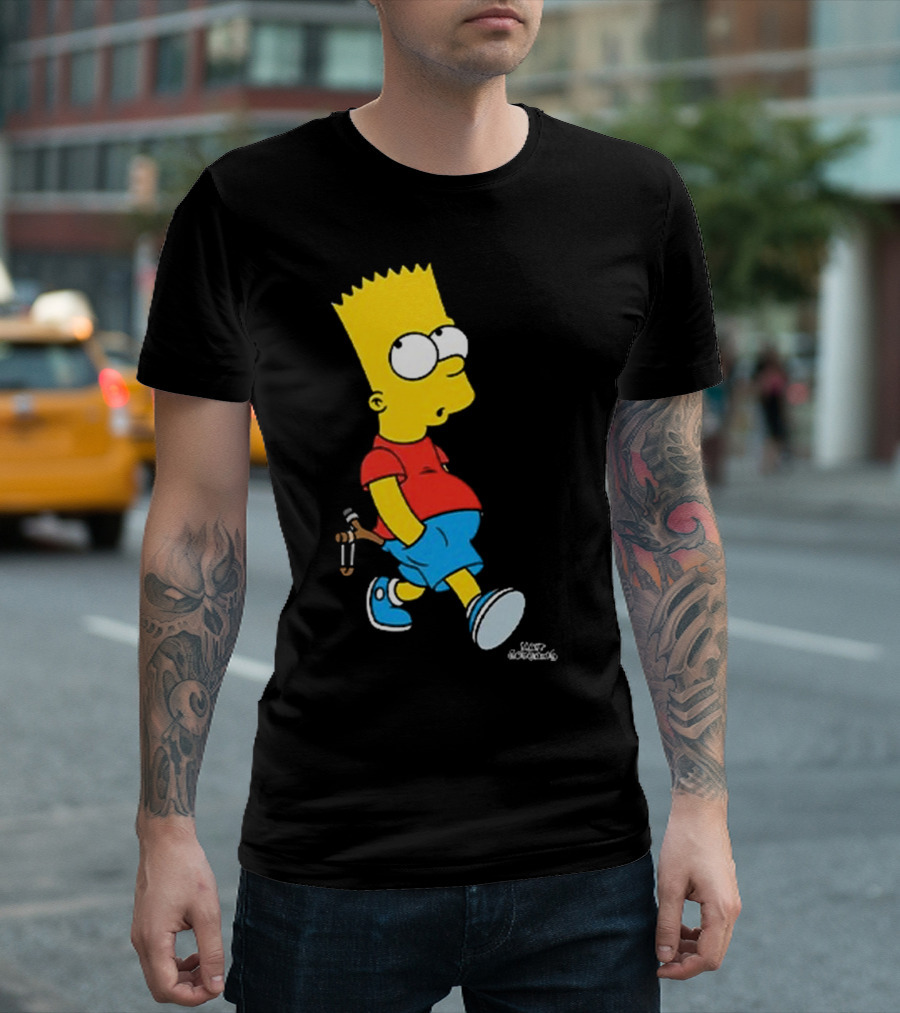 0th Century The Simpsons Bart Simpson with Slingshot Drawing T-Shirt