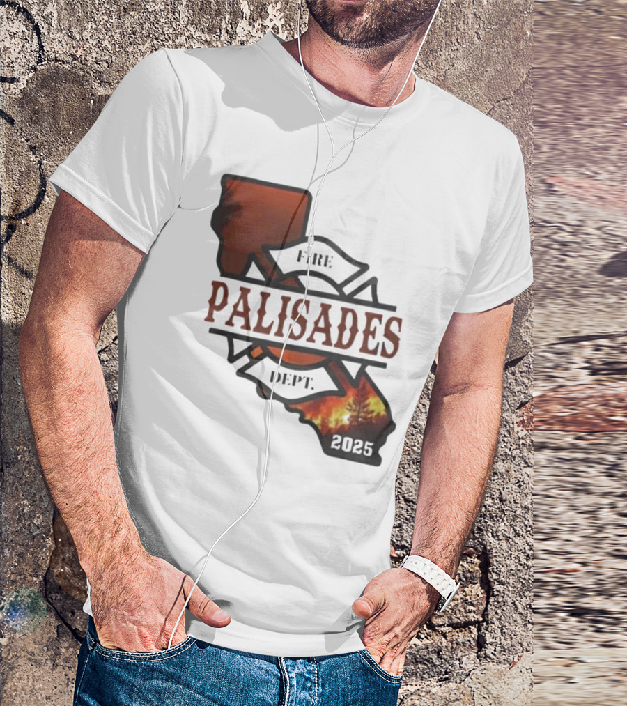 California Republic Palisades Fire Dept 2025 Badge With State And Flames T-Shirt
