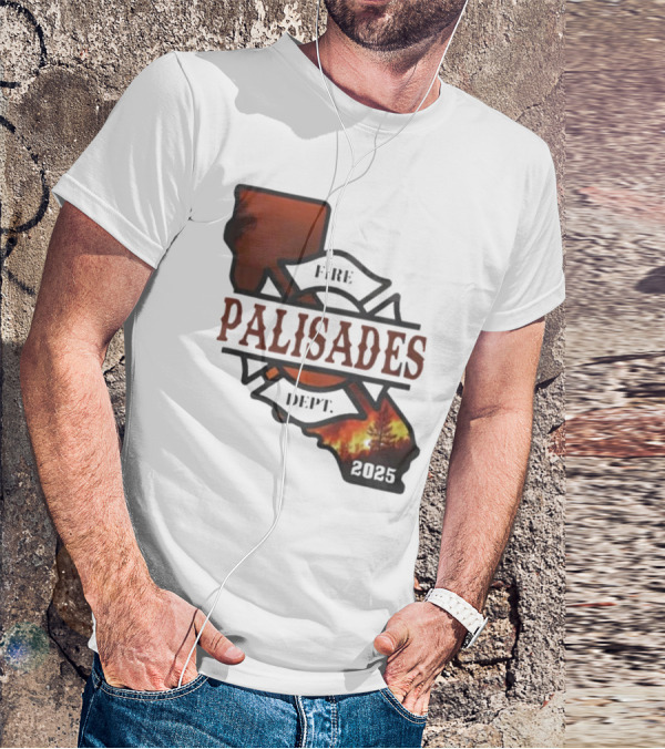 California Republic Palisades Fire Dept 2025 Badge With State And Flames T-Shirt
