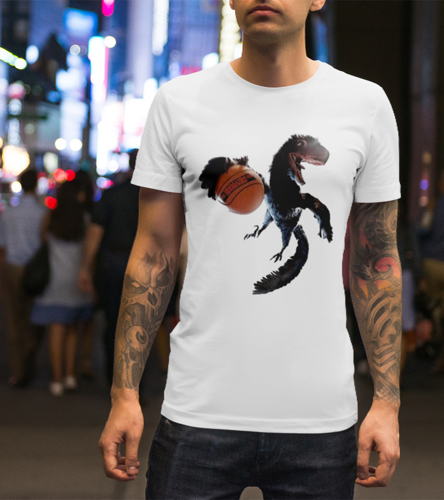 Coolioart Deinonychus Dinosaur With Spalding Basketball T-Shirt