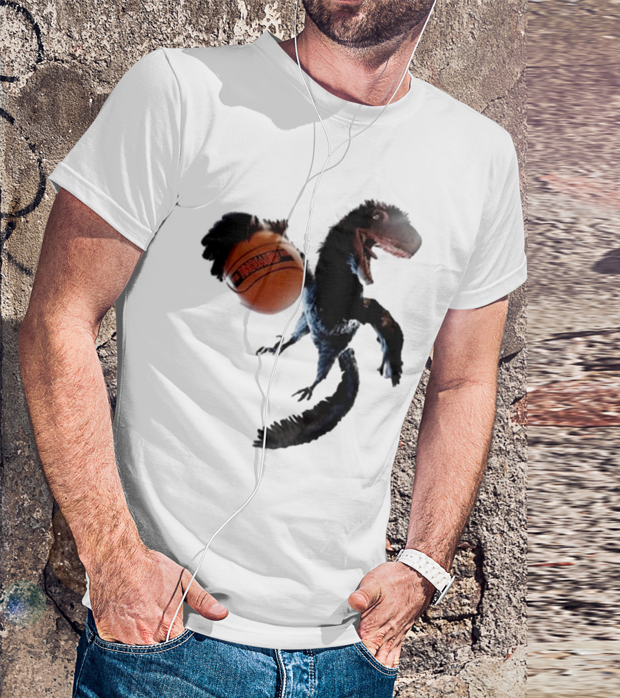 Coolioart Deinonychus Dinosaur With Spalding Basketball T-Shirt