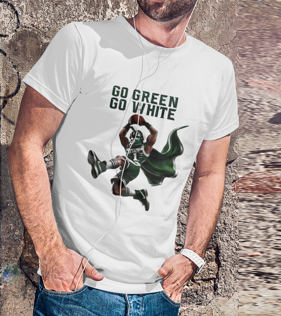 NCAA Michigan State Spartans Go Green Go White 2025 Mascot Dunking Basketball Player T-Shirt