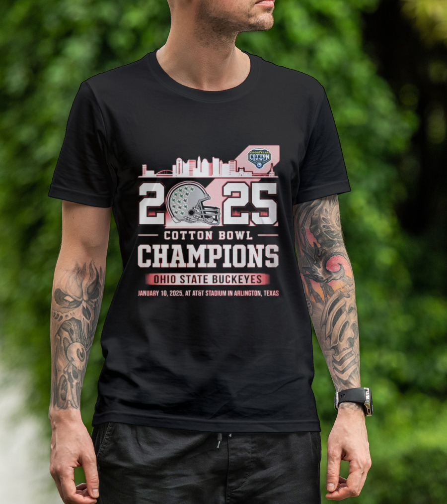 2025 Cotton Bowl Champions Ohio State Buckeyes Football Skyline Helmet January 10 AT&T Stadium Arlington Texas T-Shirt