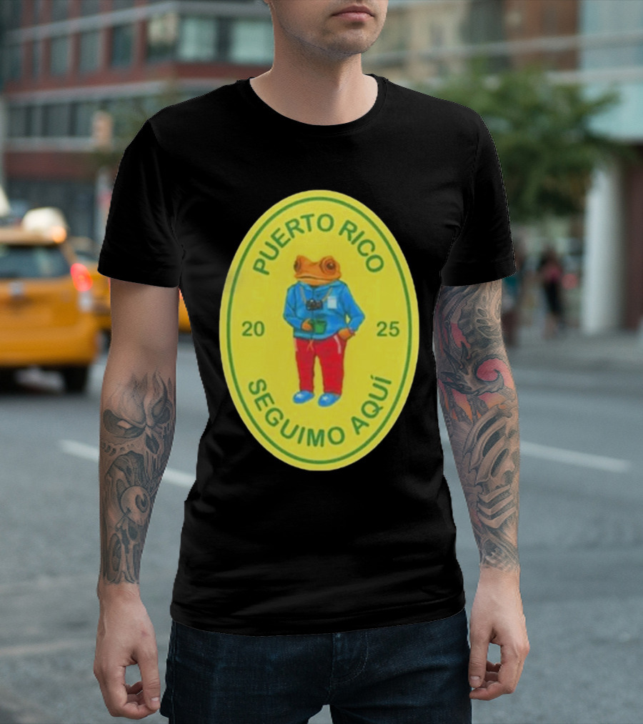 Puerto Rico Seguimo Aqui 2025 Frog Character Black Concho T-Shirt