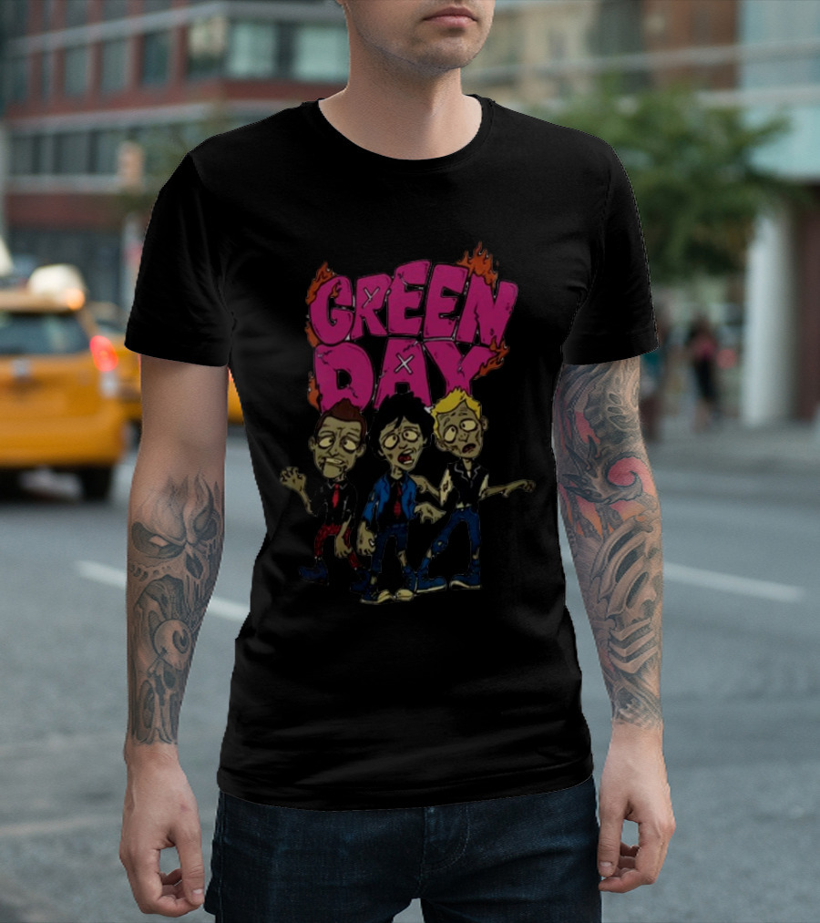 Green Day Cartoon Band Members The Saviors Tour T-Shirt