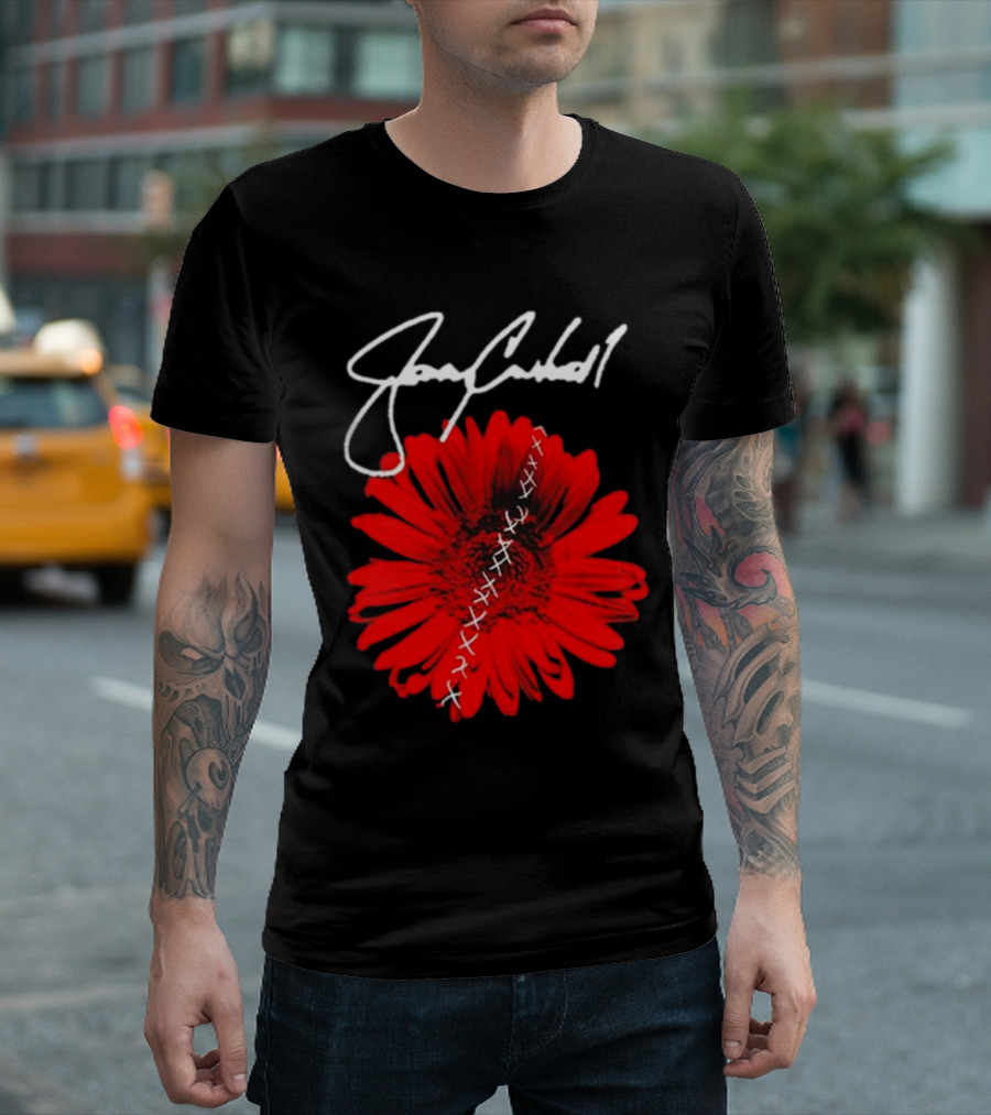 Jerry Cantrell Red Flower With Signature And Cross Stitch T-Shirt