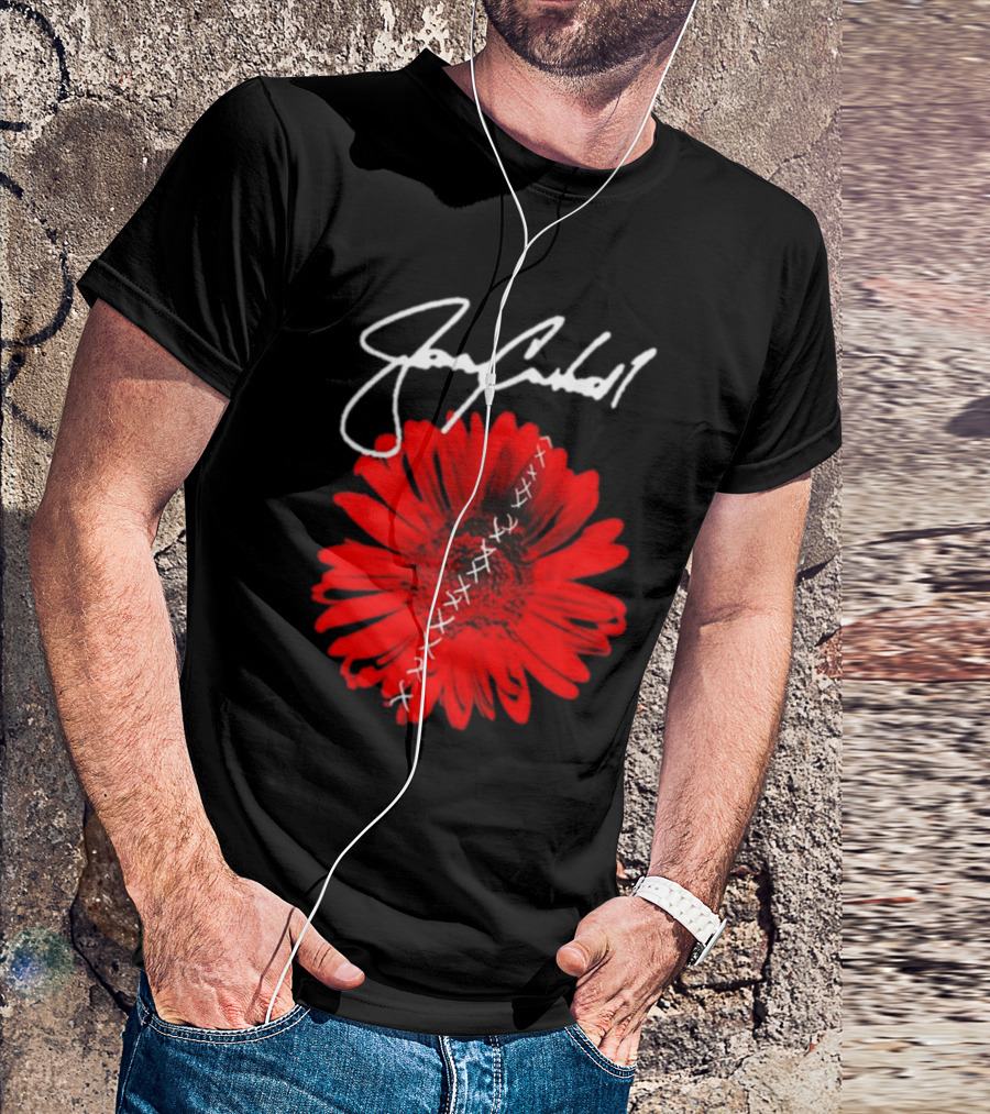 Jerry Cantrell Red Flower With Signature And Cross Stitch T-Shirt