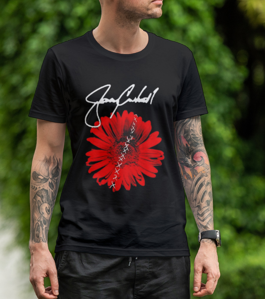 Jerry Cantrell Red Flower With Signature And Cross Stitch T-Shirt