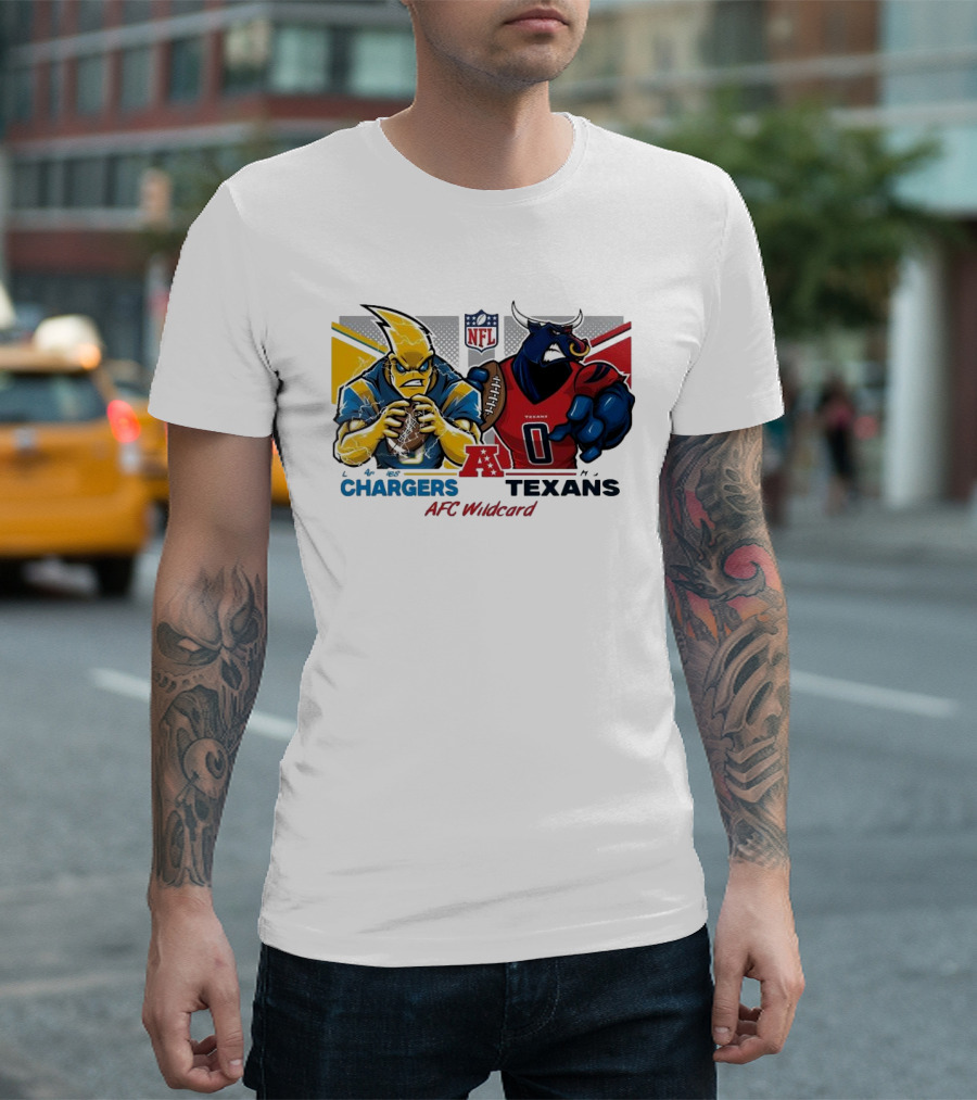 Los Angeles Chargers Vs Houston Texans NFL Playoffs AFC Wild Card Matchup Mascot Showdown T-Shirt