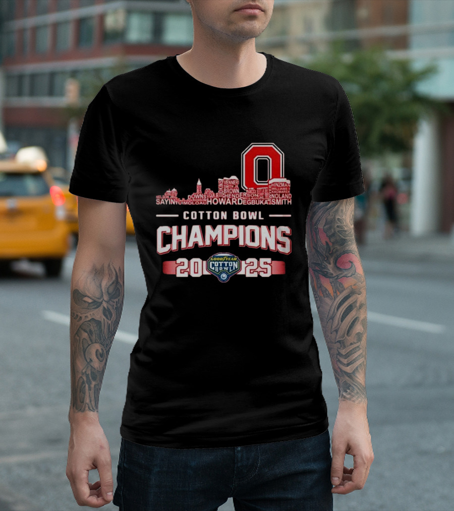 Ohio State Buckeyes 2025 Cotton Bowl Champions Skyline Names Goodyear T-Shirt