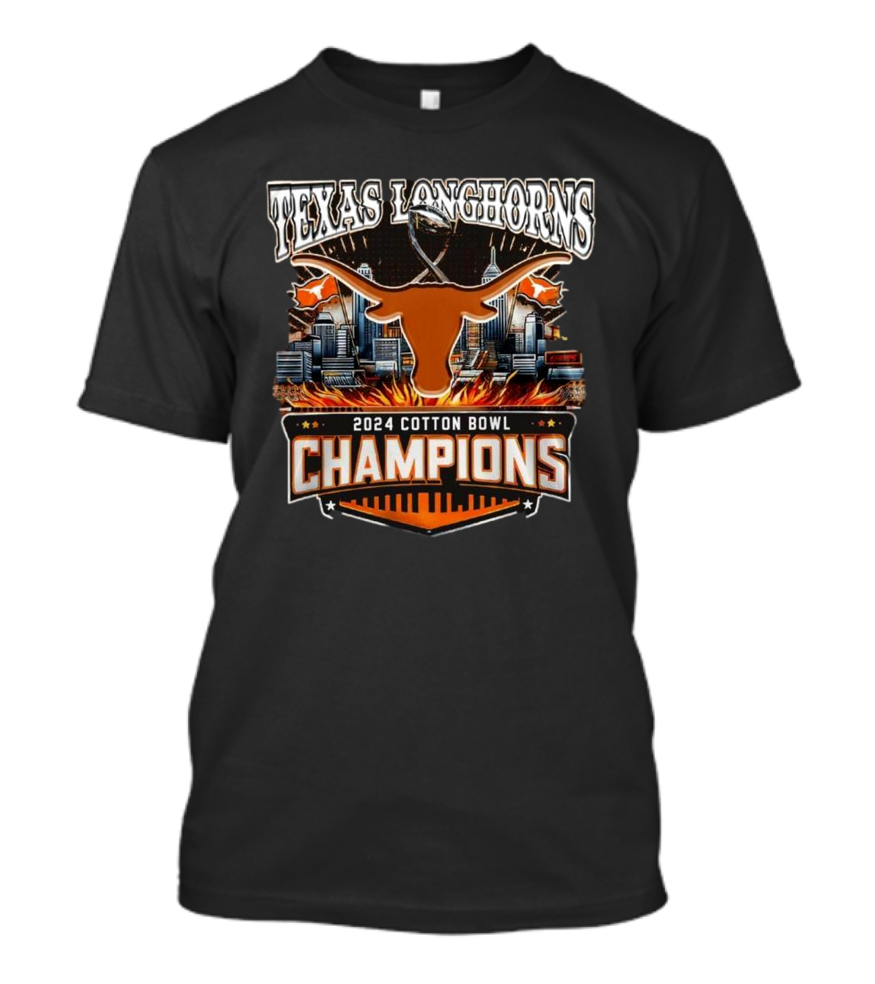 Texas Longhorns 2024 Cotton Bowl Champions Fire Skyline Basketball T-Shirt