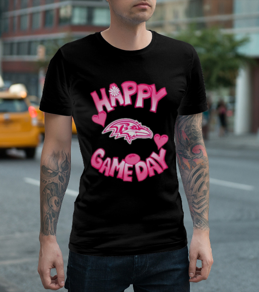 Valentine's Day Baltimore Ravens Happy Gameday 2025 Love Hearts Football T-Shirt