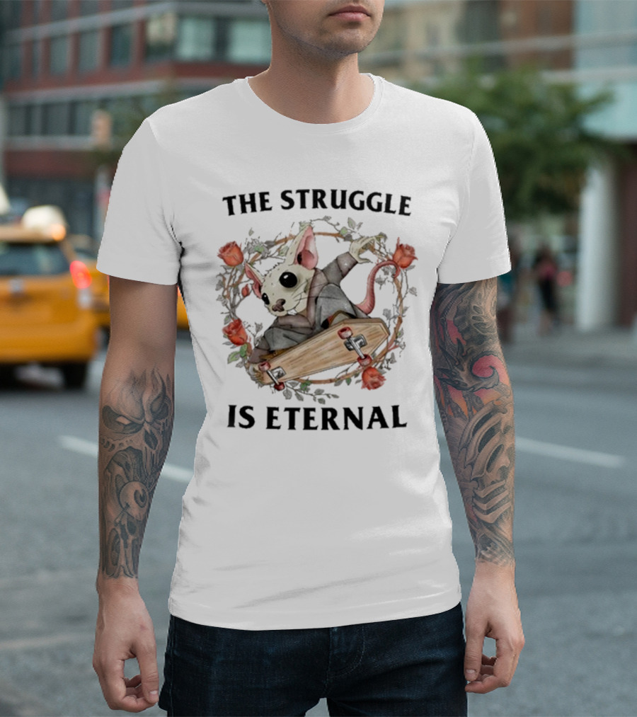 The Struggle Is Eternal Skateboarding Mouse with Roses T-Shirt