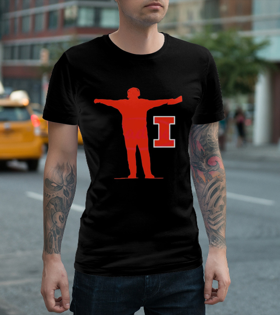 Bret Bielema Illinois Fighting Illini Football Coach Sign Silhouette With Block I T-Shirt