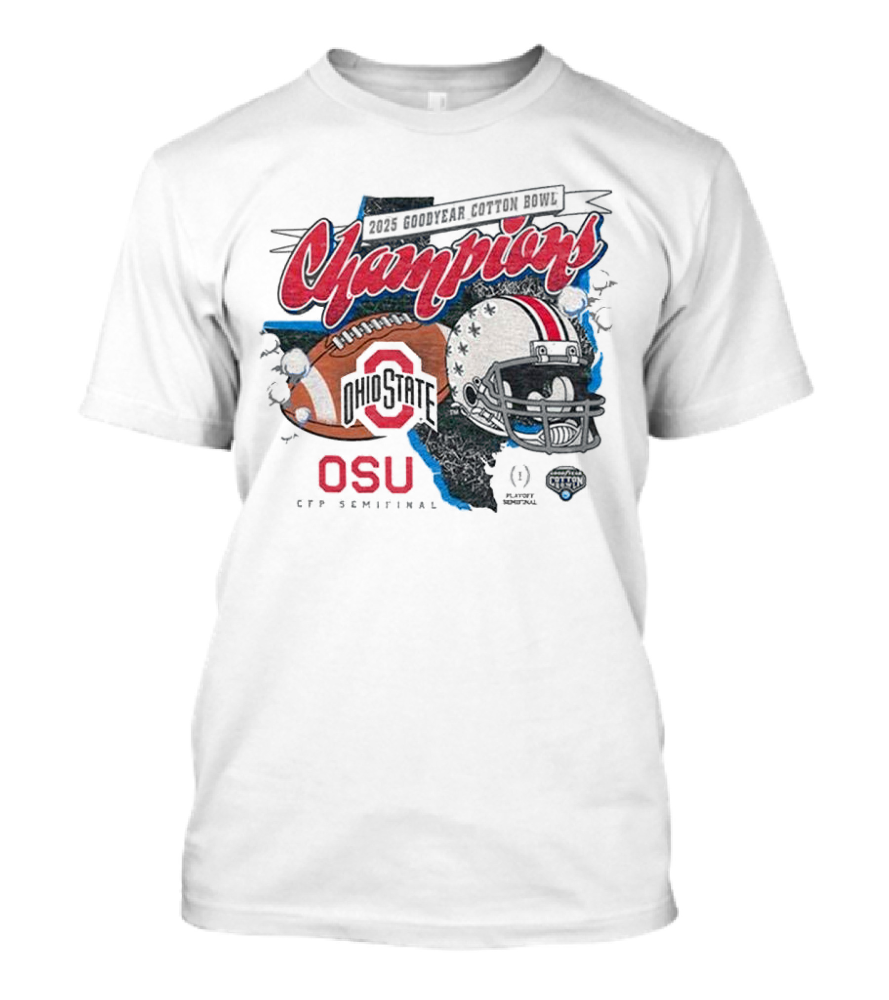 2025 Goodyear Cotton Bowl Champions Ohio State Buckeyes CFB Playoff Semifinal Helmet NCAA Division T-Shirt