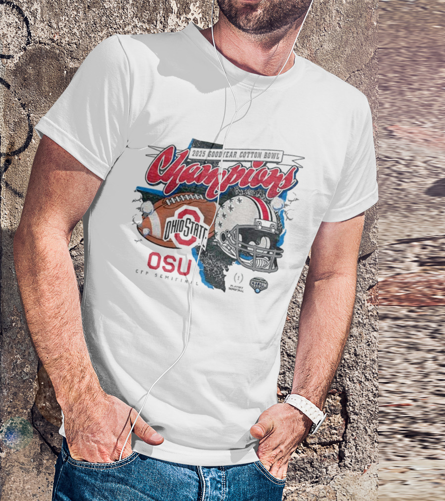 2025 Goodyear Cotton Bowl Champions Ohio State Buckeyes CFB Playoff Semifinal Helmet NCAA Division T-Shirt
