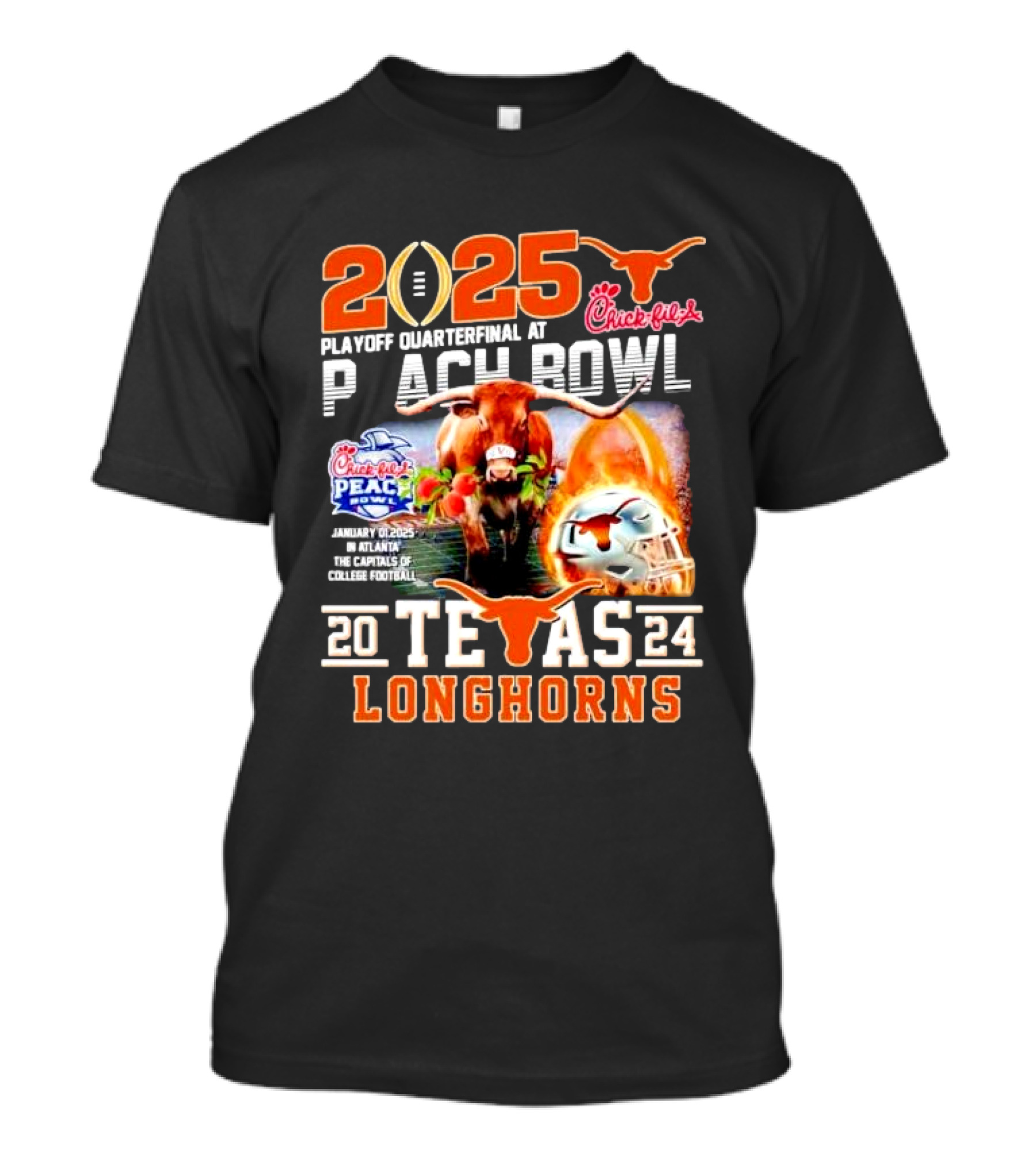 2025 CFP Playoff Quarterfinal Chick-fil-A Peach Bowl Texas Longhorns T-Shirt