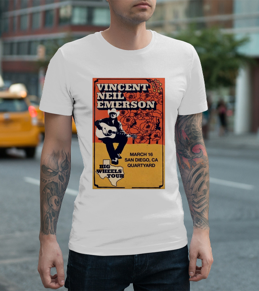 Vincent Neil Emerson Big Wheels Tour March 16 San Diego CA Quartyard T-Shirt
