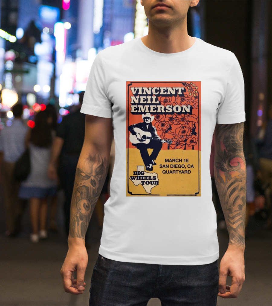 Vincent Neil Emerson Big Wheels Tour March 16 San Diego CA Quartyard T-Shirt