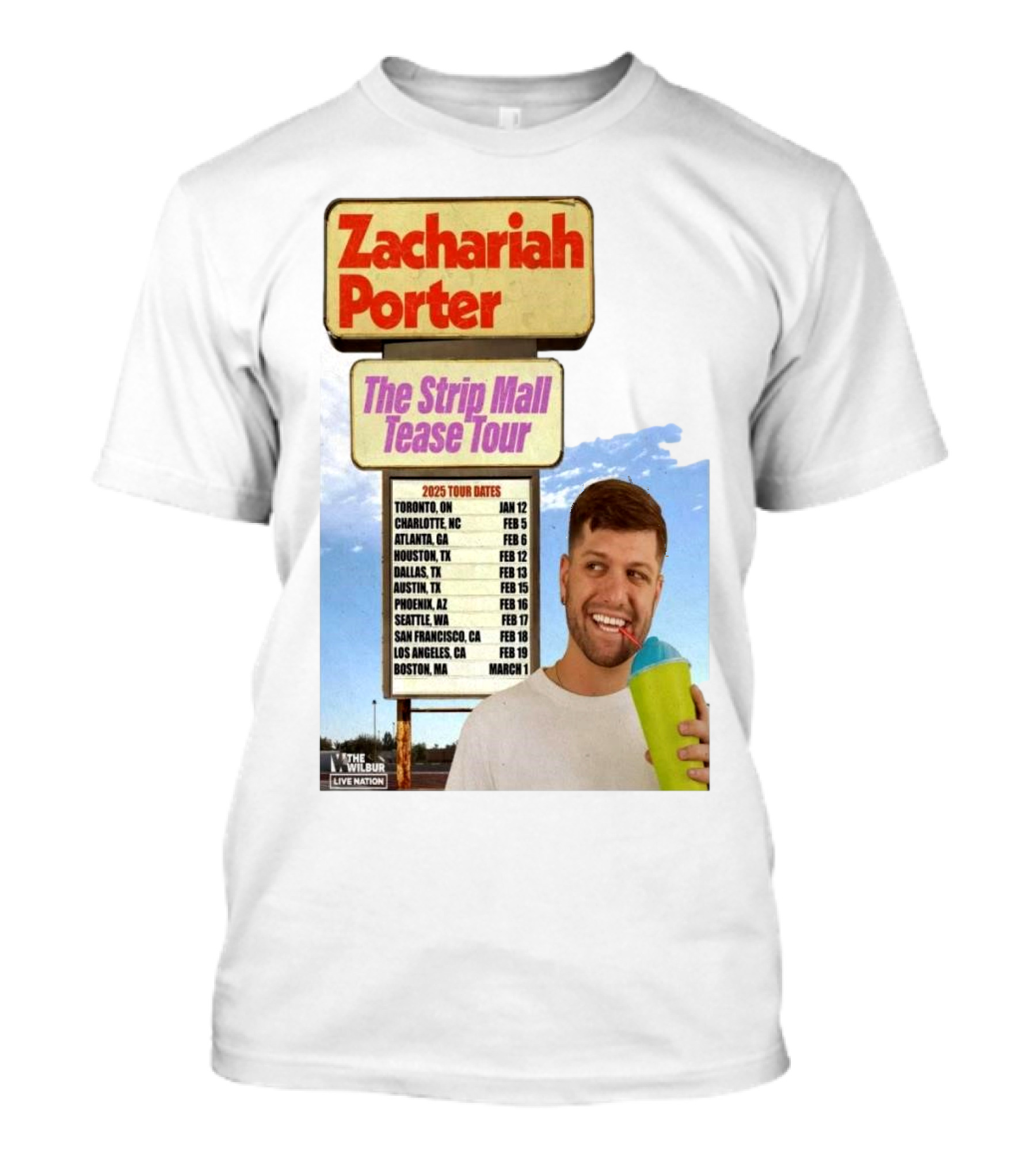Zachariah Porter The Strip Mall Tease Tour 2025 Toronto Charlotte Atlanta Houston Dallas Austin Phoenix Seattle San Francisco Los Angeles Boston T-Shirt