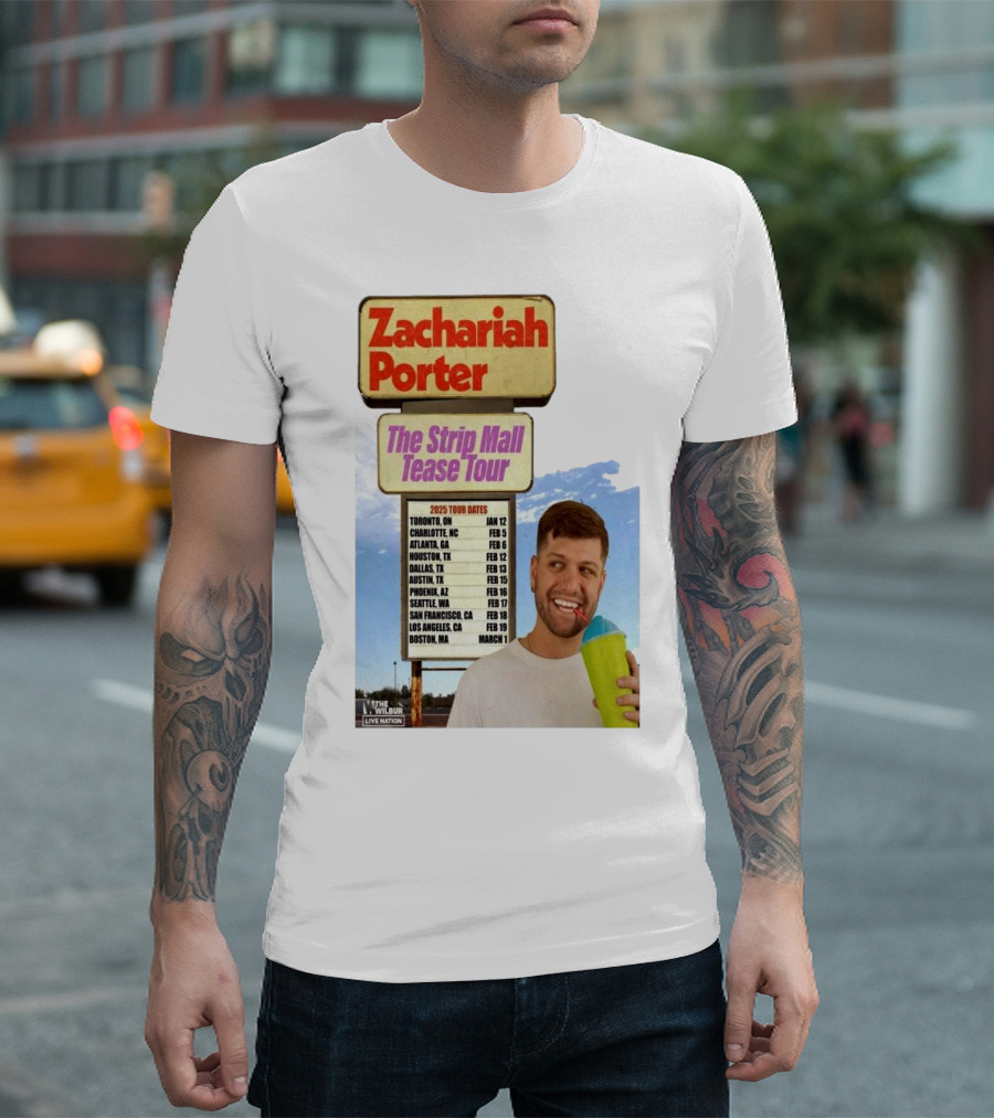 Zachariah Porter The Strip Mall Tease Tour 2025 Toronto Charlotte Atlanta Houston Dallas Austin Phoenix Seattle San Francisco Los Angeles Boston T-Shirt