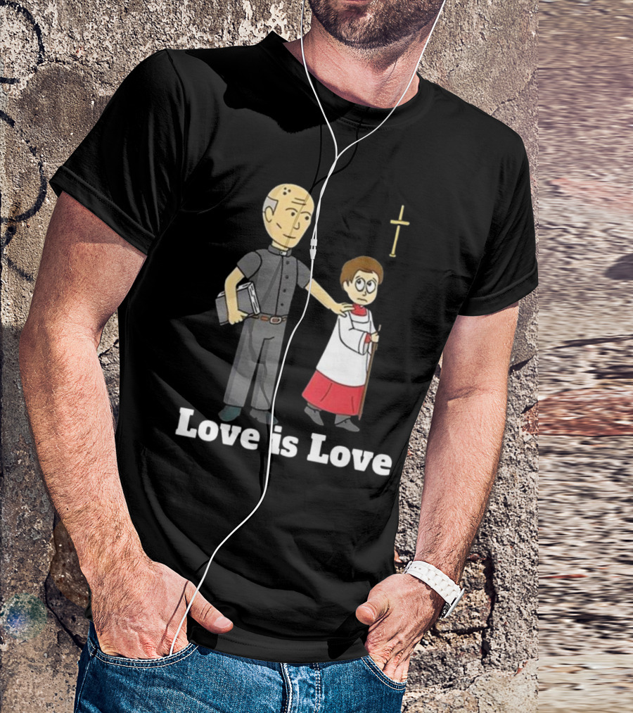 Love Is Love Priest Cartoon With Cross And Child T-Shirt