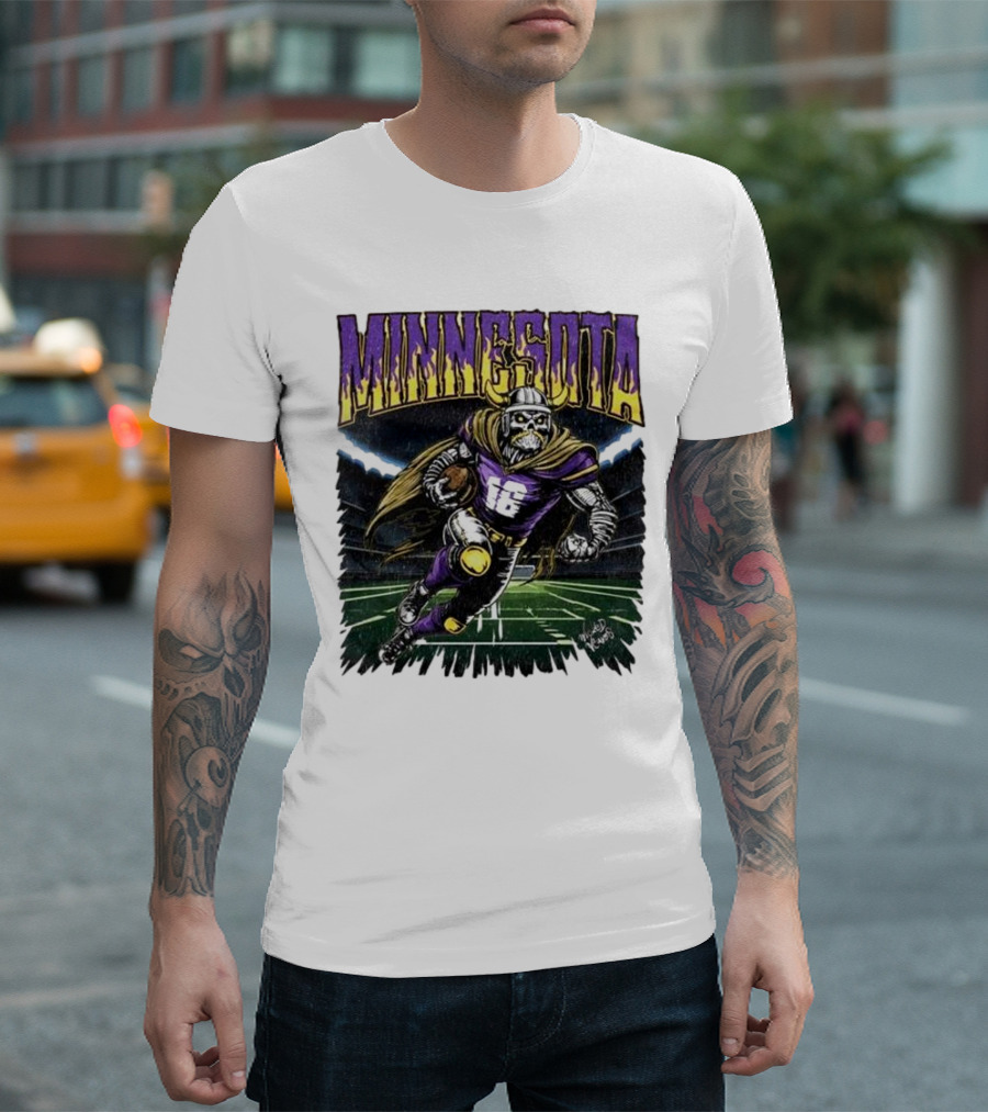 Minnesota Vikings Skeleton Player Football Run T-Shirt
