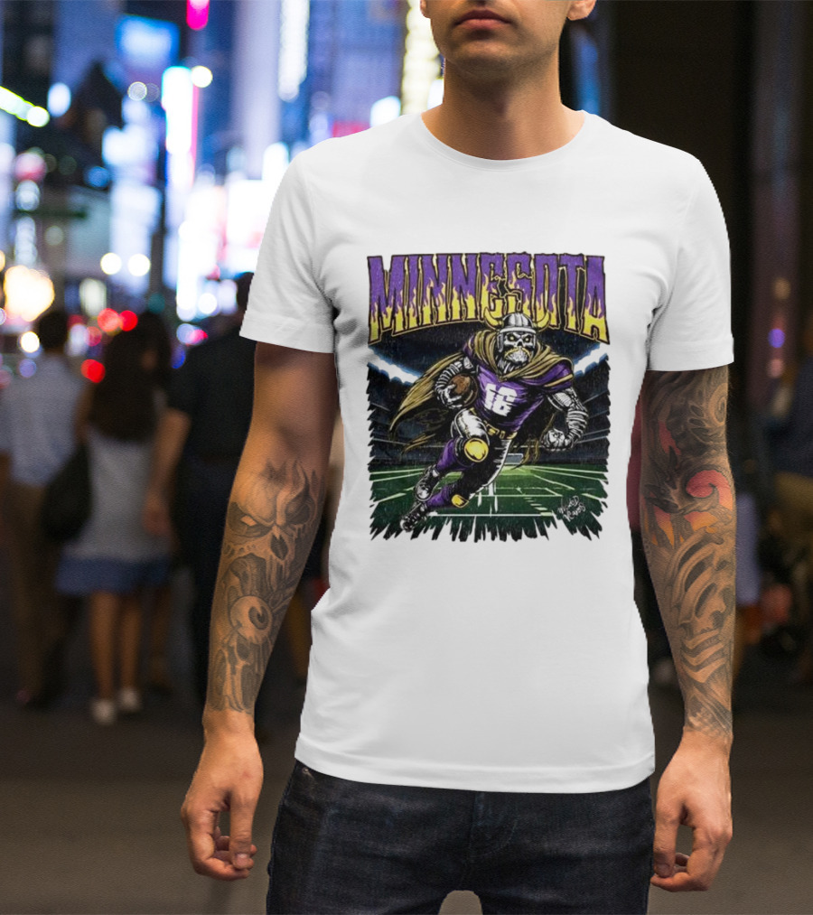 Minnesota Vikings Skeleton Player Football Run T-Shirt