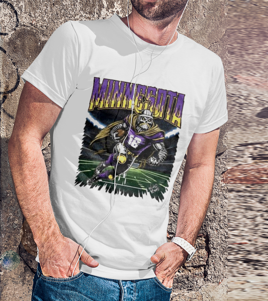 Minnesota Vikings Skeleton Player Football Run T-Shirt