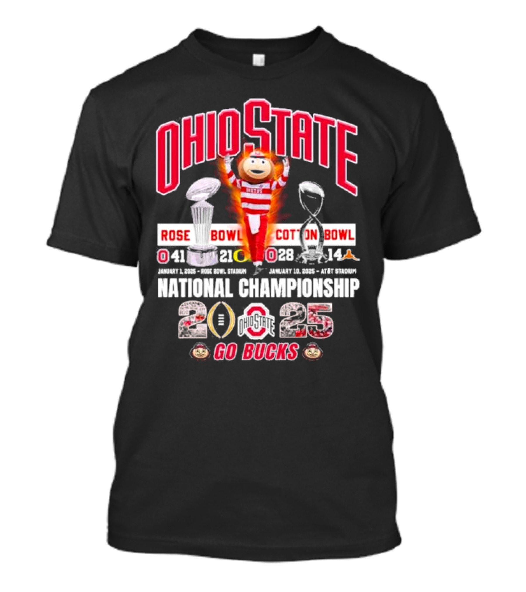 Ohio State Buckeyes Rose Bowl Cotton Bowl 2025 National Championship Go Bucks T-Shirt