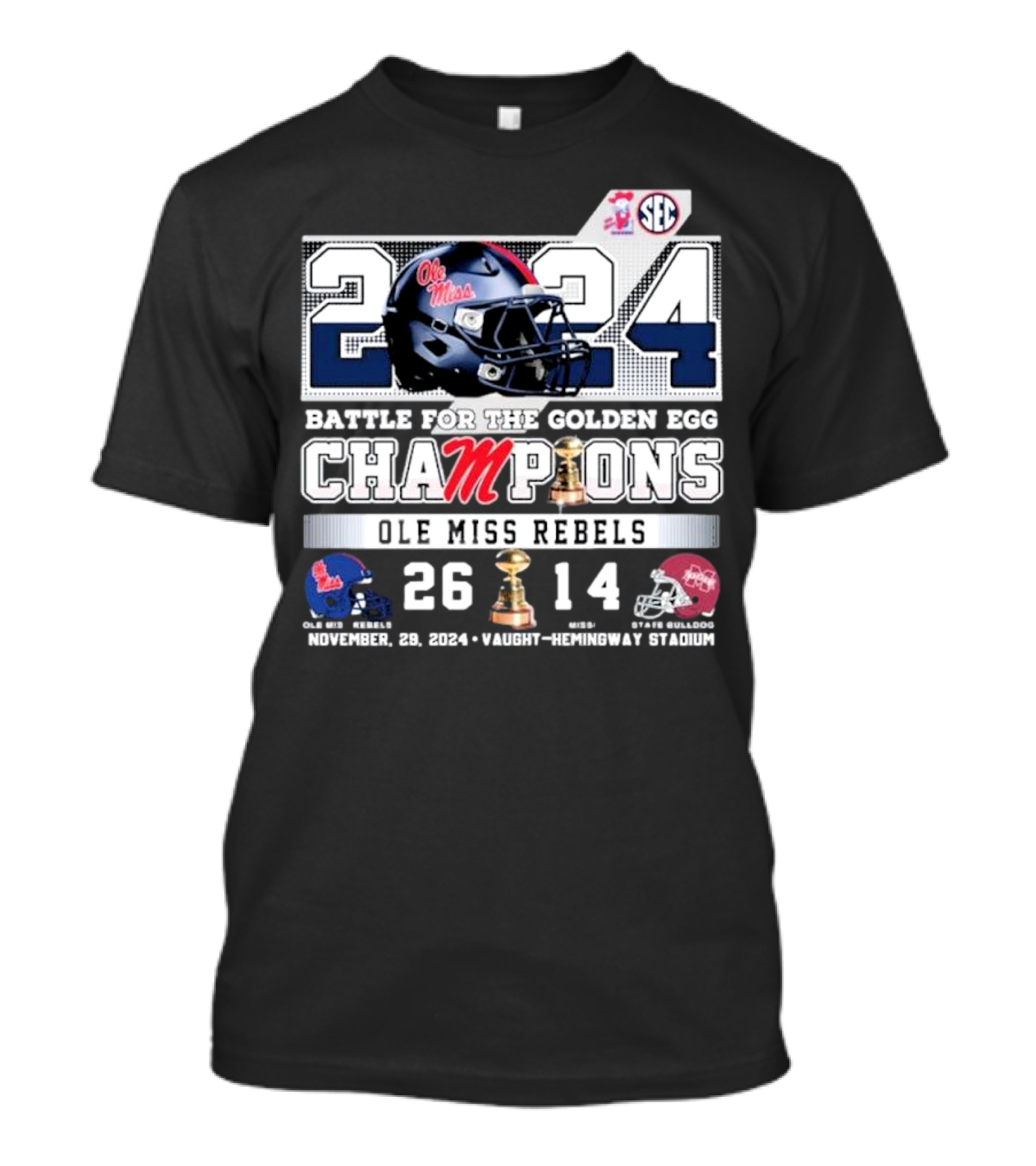 Ole Miss Rebels 2024 Battle For The Golden Egg Champions November 28 Vaught-Hemingway Stadium T-Shirt