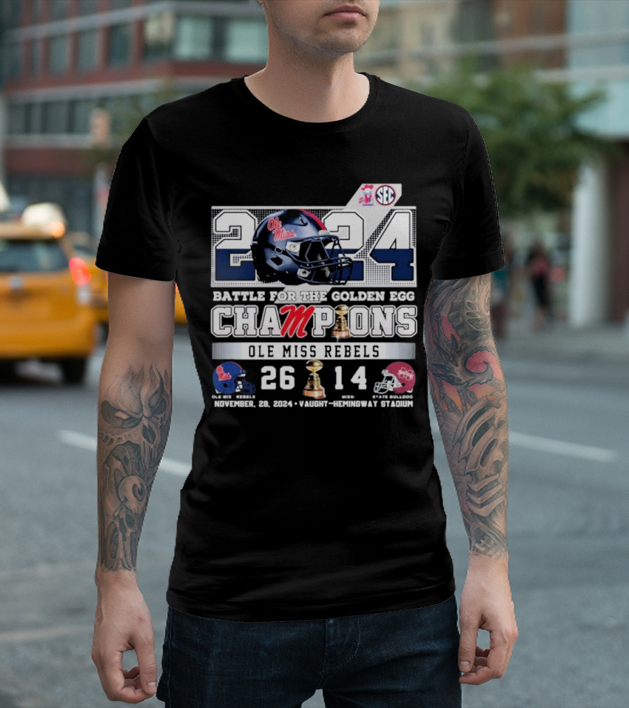 Ole Miss Rebels 2024 Battle For The Golden Egg Champions November 28 Vaught-Hemingway Stadium T-Shirt
