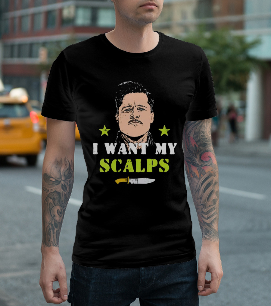 Aldo Raine I Want My Scalps Knife Stars T-Shirt
