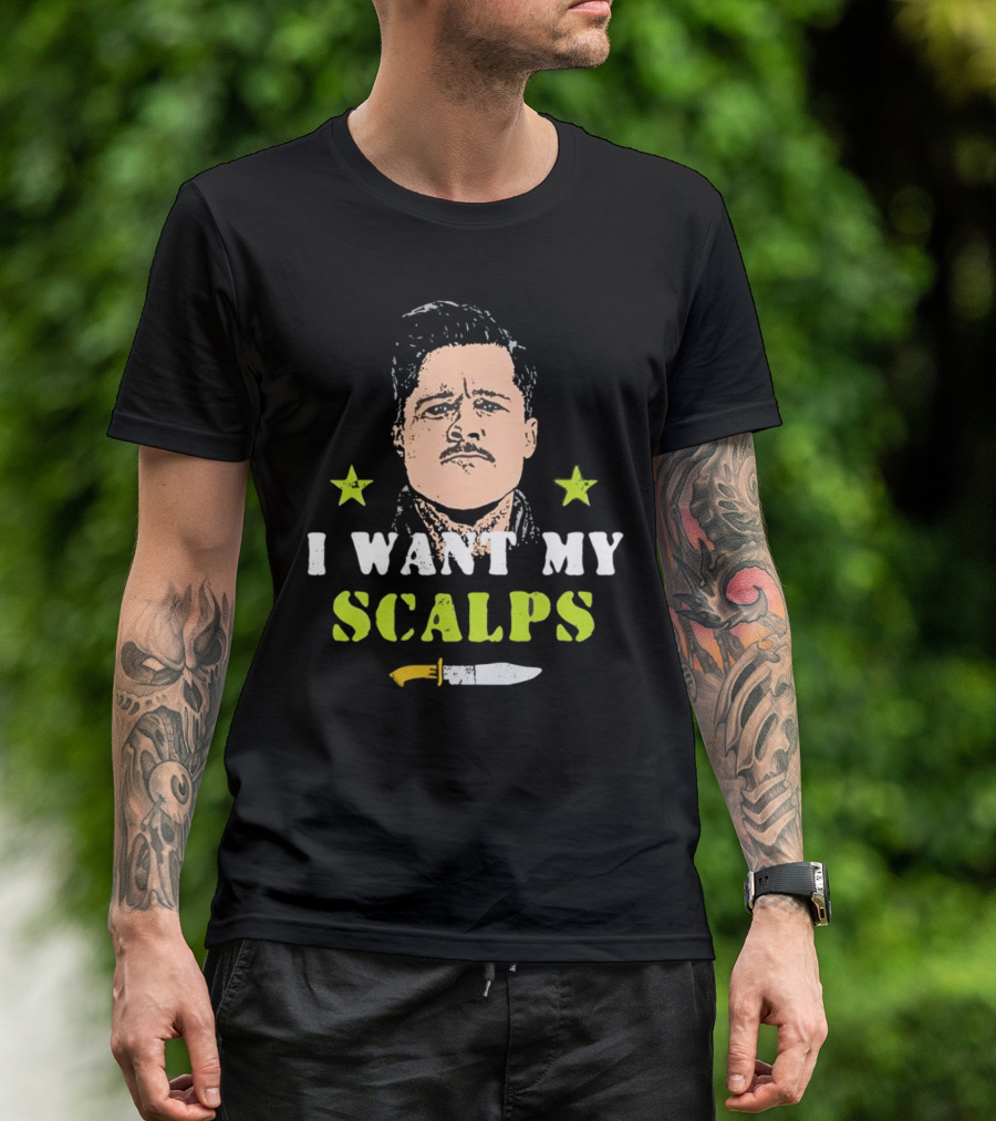 Aldo Raine I Want My Scalps Knife Stars T-Shirt