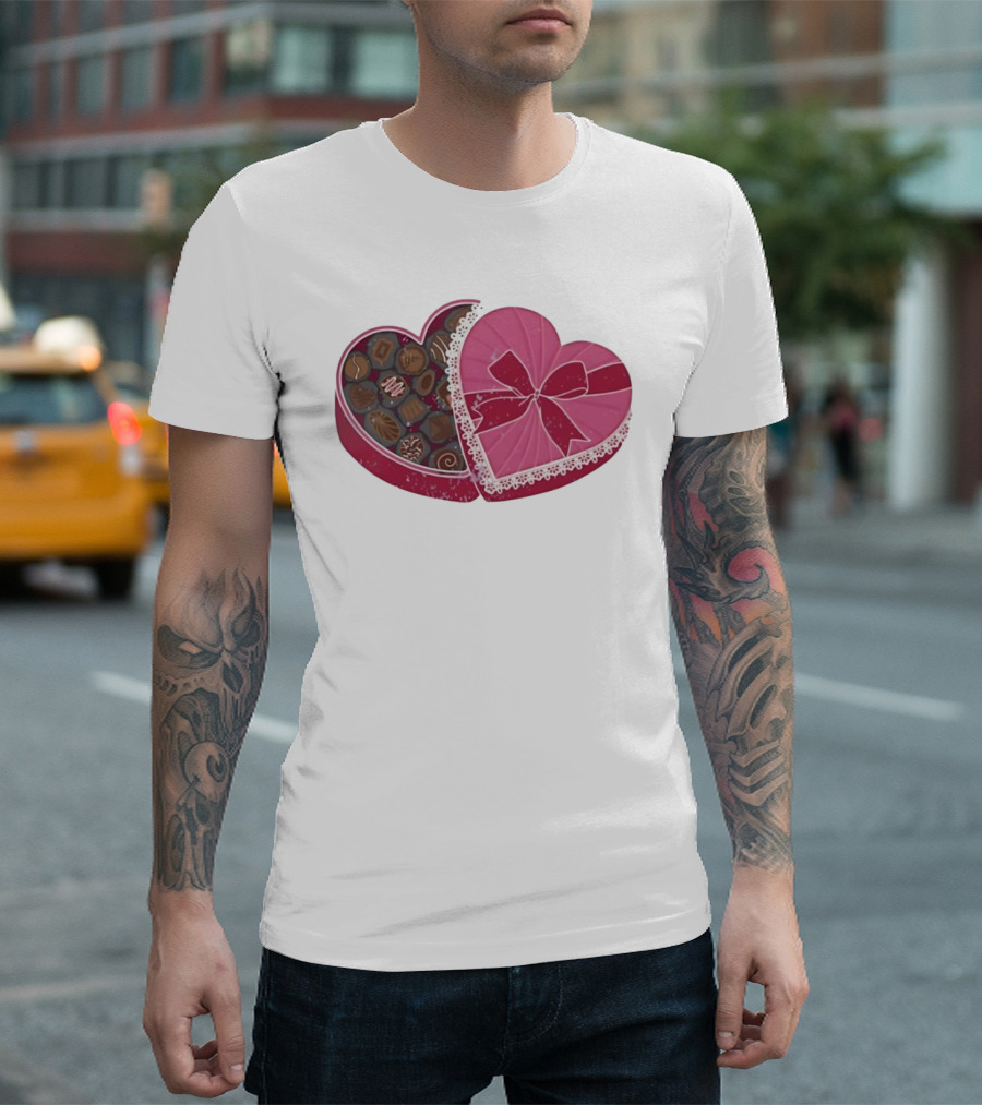 Heart Shaped Box of Chocolates with Lace and Bow T-Shirt