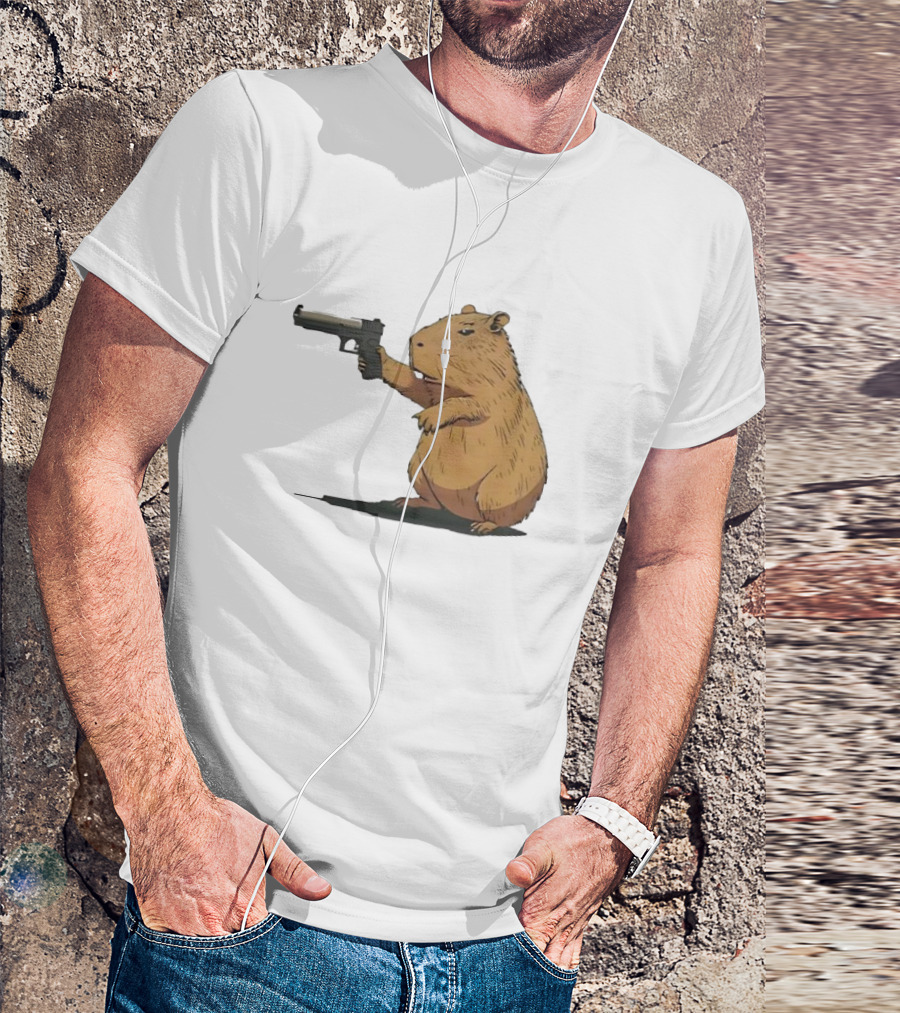 Capybara Holding A Gun In A Humorous Pose T-Shirt