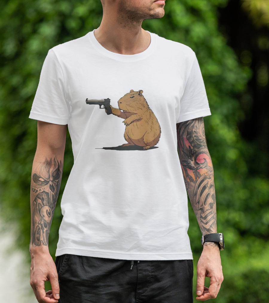 Capybara Holding A Gun In A Humorous Pose T-Shirt