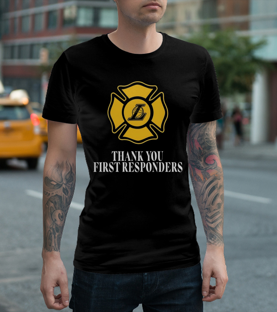 Los Angeles Lakers Thank You First Responders Firefighter Emblem T-Shirt