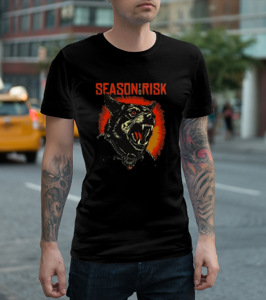SEASON TO RISK RABID HOSTILITY DOG WITH GLOWING EYES AND FANGS T-Shirt