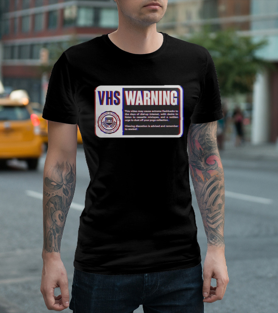 VHS Warning Retro Flashbacks Dial-up Internet Cassette Mixtapes Pogs Collection T-Shirt