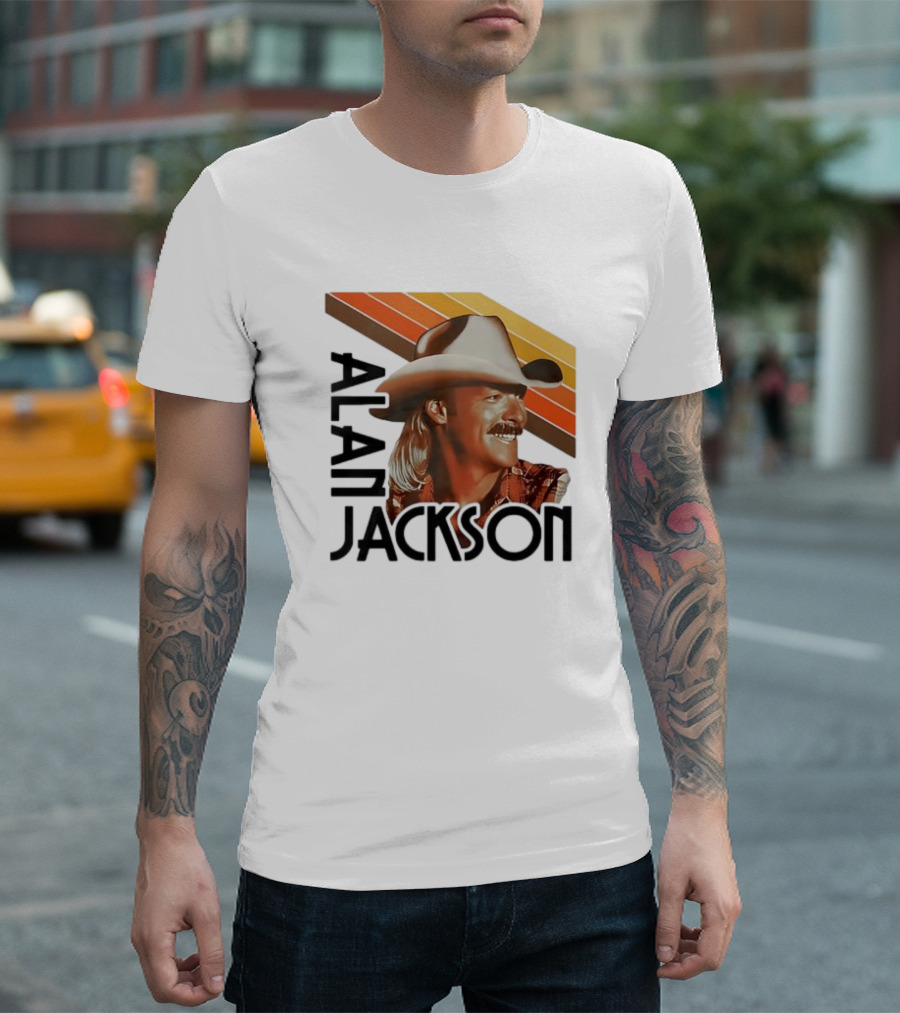 Alan Jackson Cowboy Hat Vintage Style Retro Stripes T-Shirt