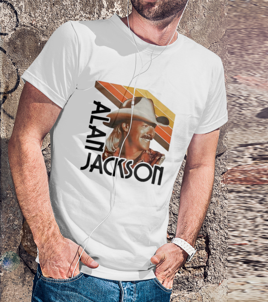 Alan Jackson Cowboy Hat Vintage Style Retro Stripes T-Shirt