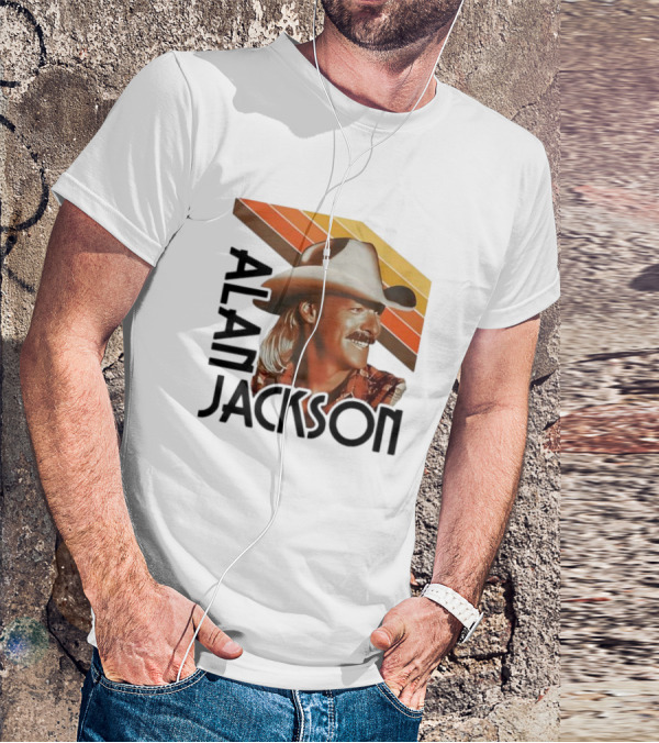 Alan Jackson Cowboy Hat Vintage Style Retro Stripes T-Shirt