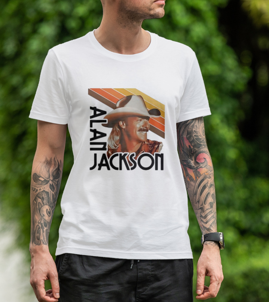 Alan Jackson Cowboy Hat Vintage Style Retro Stripes T-Shirt