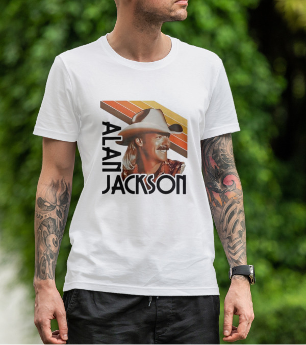 Alan Jackson Cowboy Hat Vintage Style Retro Stripes T-Shirt
