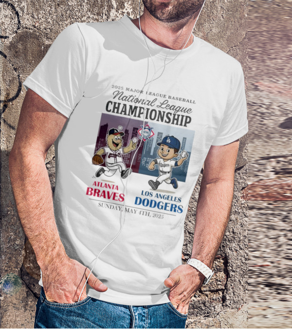 Atlanta Braves Los Angeles Dodgers National League 2025 Major League Baseball Skyline Cartoon Characters T-Shirt